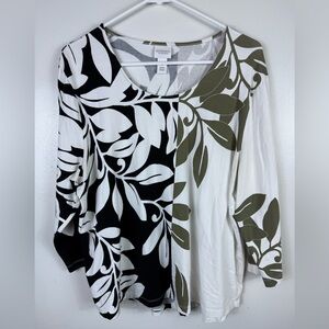 Chicos‎ Floral Colorblock Blouse Tunic Size 3 White Cotton Blend XL Officewear